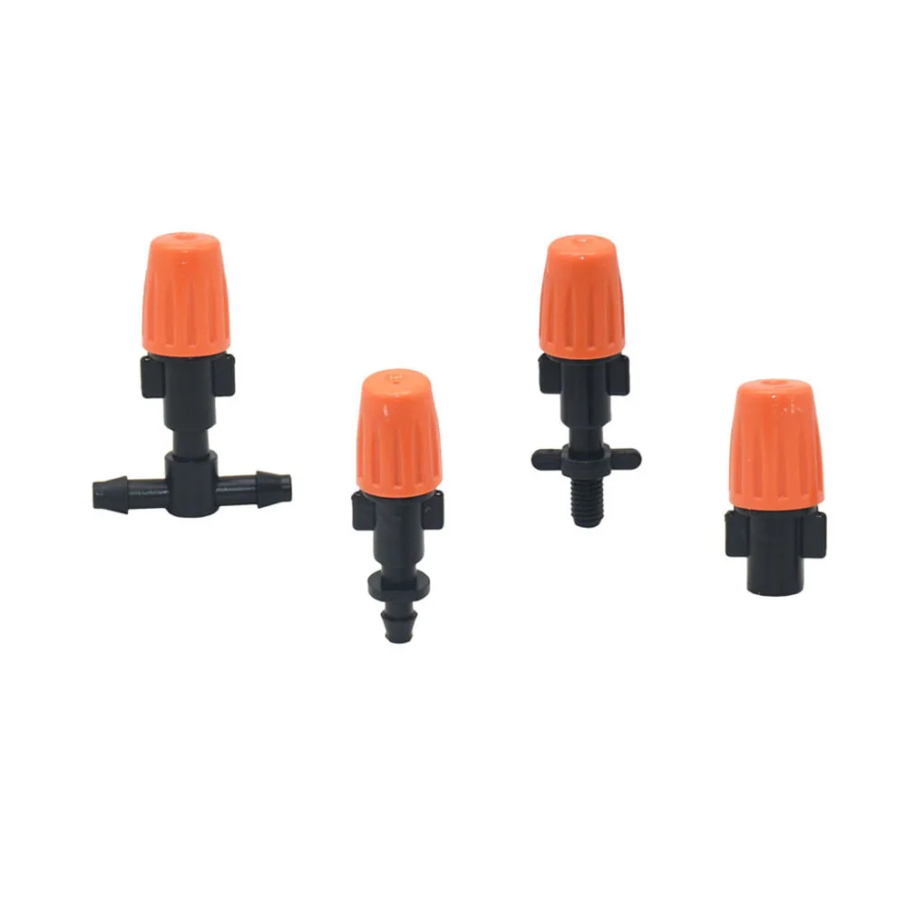 

Orange Adjustable Misting Nozzles Micro Flow Head Sprinkler Drippers With Barbed Tee Threaded Connector 100pcs