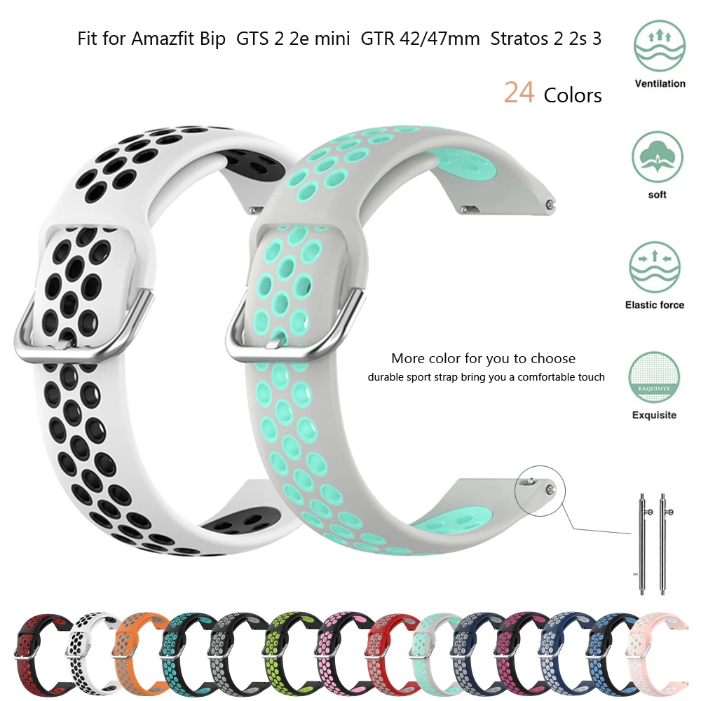 20mm/22mm Silicone band For Amazfit GTS/2/3/pro/2e/GTS2 Mini/GTR 47mm/GTR2/2e/stratos Sport Watch Bracelet Amazfit bip strap