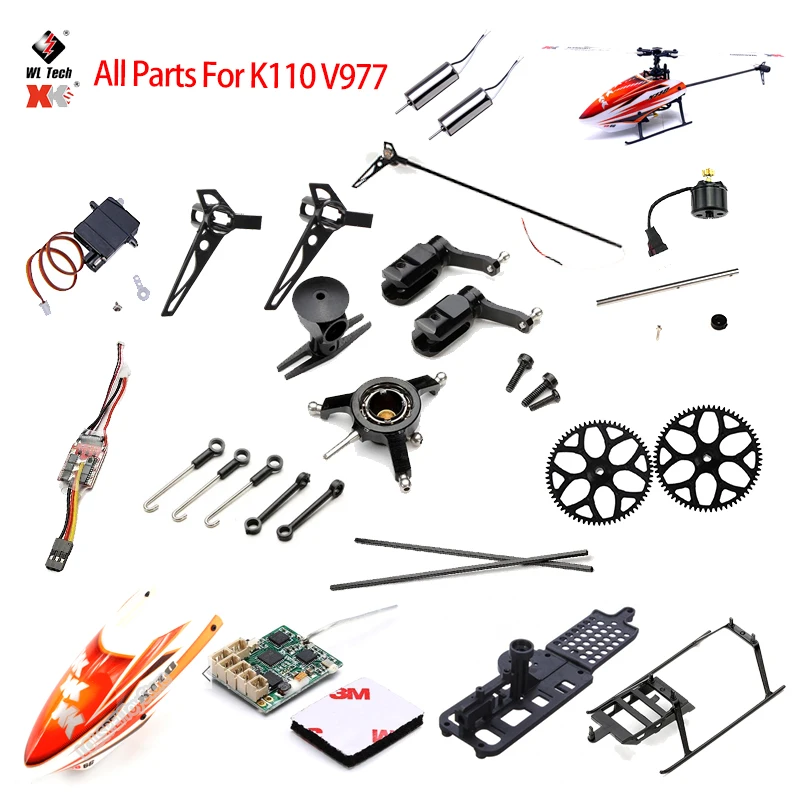 Wltoys XK K110 RC Helicopter Accessories Blade Gear Metal Conversion Tail Motor Rotor Head Canopy ESC Board Servo For V977 Parts