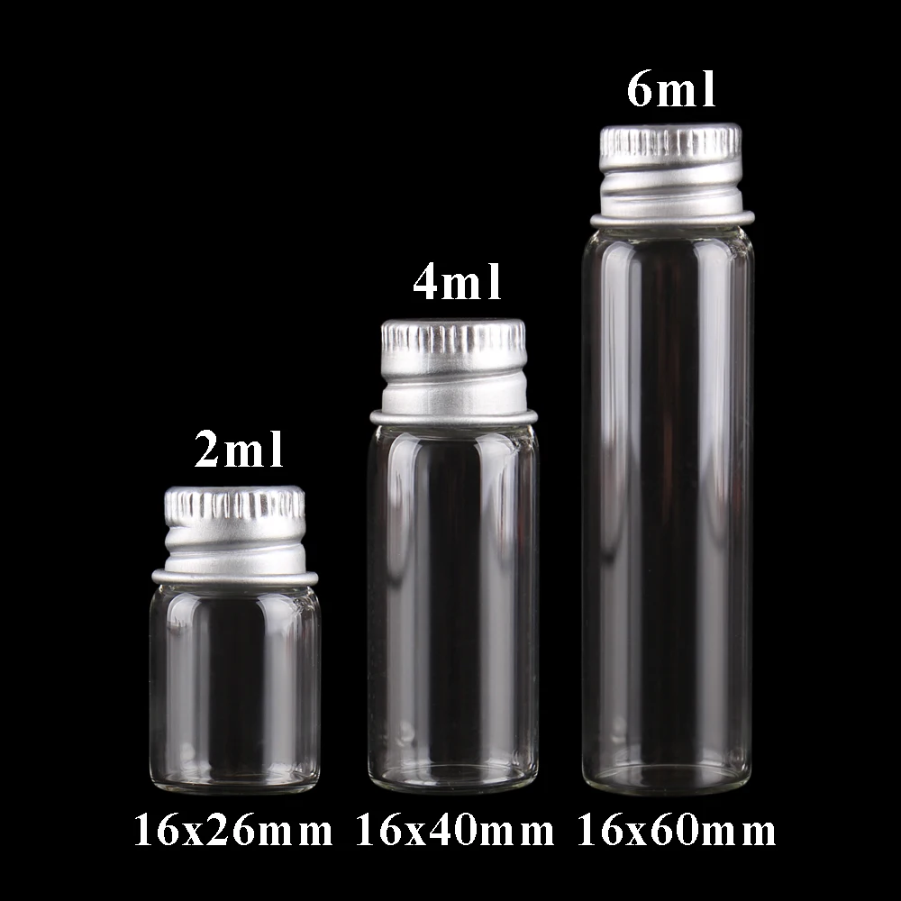 10pcs Diameter 16mm Transparent Glass Bottles with Aluminium Caps Glass Wishing Bottles 2ml 4ml 6ml Mini Glass Jars