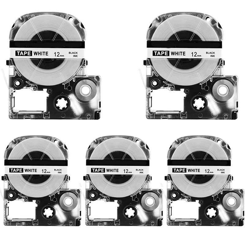 

New-5 Pack Replace LK-4WBN LC-4WBN9(SS12KW) Label Tapes for Epson LabelWorks LW300 LW400 LW500 LW700 Black On White 1/2 Inch X 2