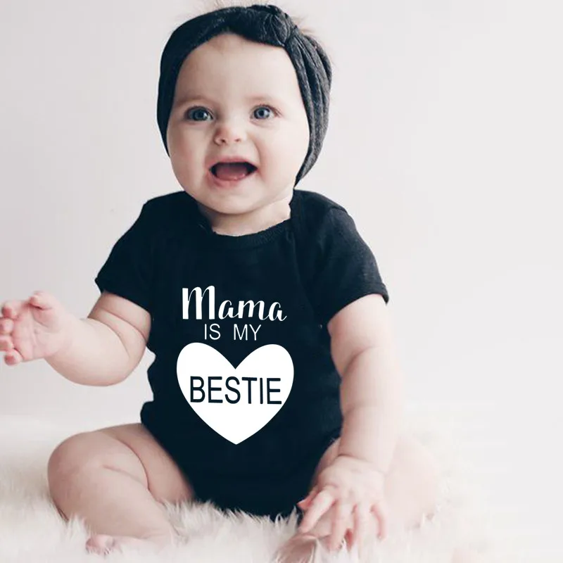 Mama Is My Bestie Print Baby Clothes Newborn Baby Bodysuit Cotton Short Sleeve 0-24 Months Baby Boys Girls Romper Clothes