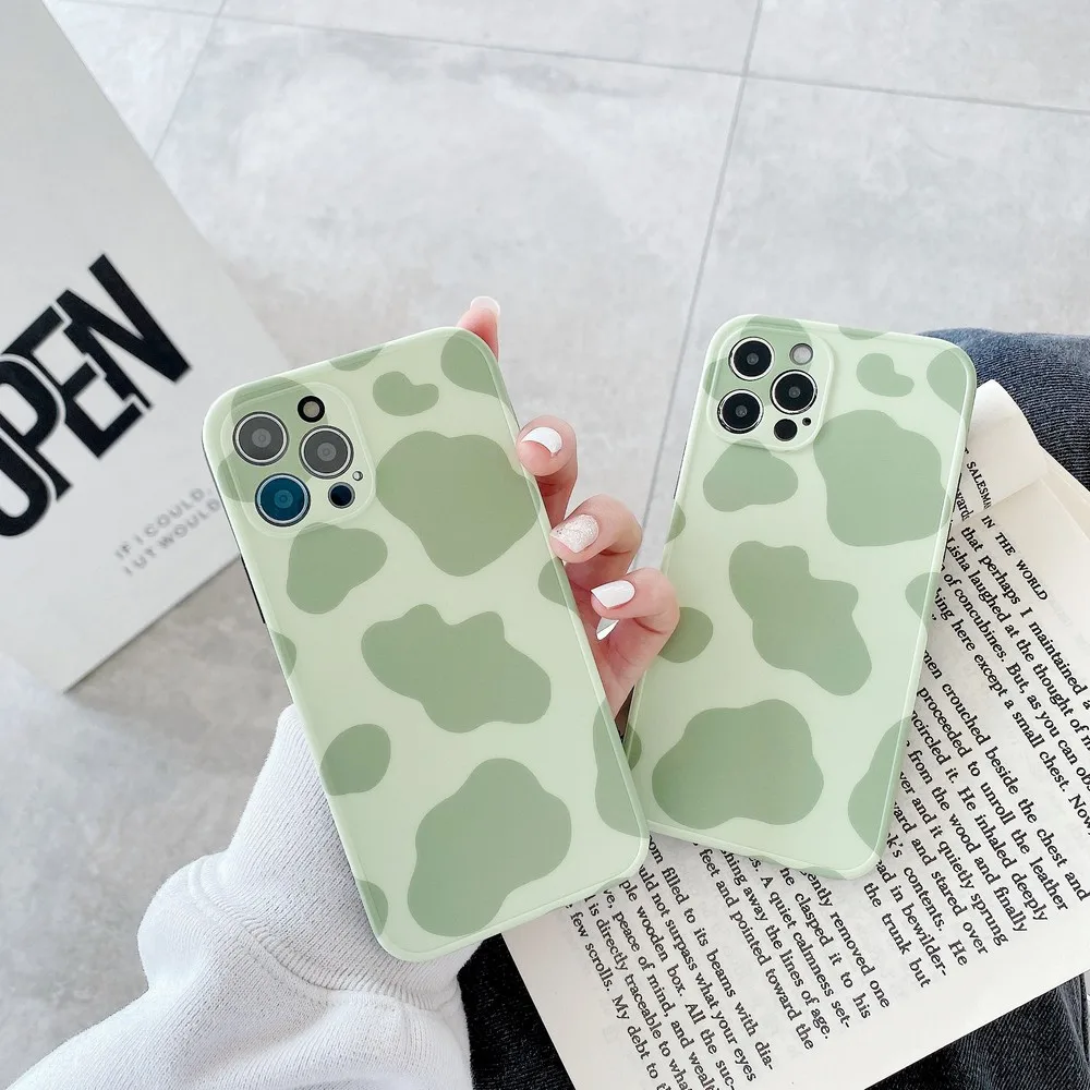 Milk cow pattern of Matcha IMD phone case for iphone 11 12 13 13PRO 12promax 8Plus 12mini 11promax X XSMax XR protect soft shell