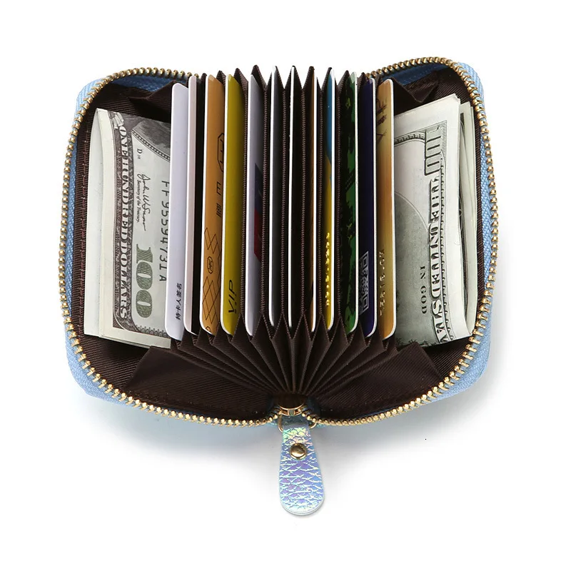 RFID Protection PU Leather Zipper Coin Purse And Wallet Women Female Fashion Plastic Credit Bank ID Card Case Holder Small  Bag image 5