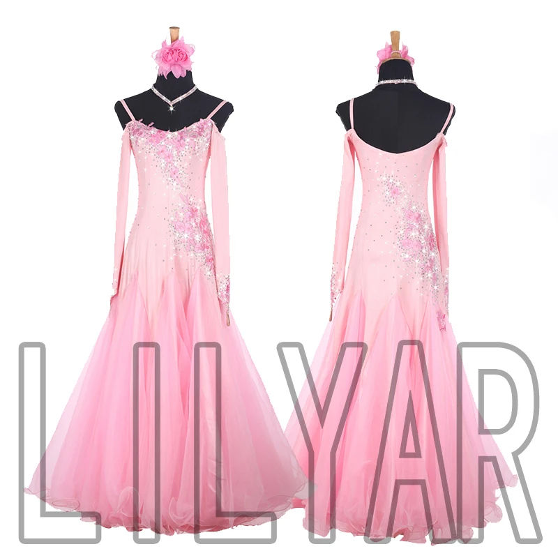 Ballroom Skirt Standard Dress Competition  Show  Custom New Adult Pink Embroidery