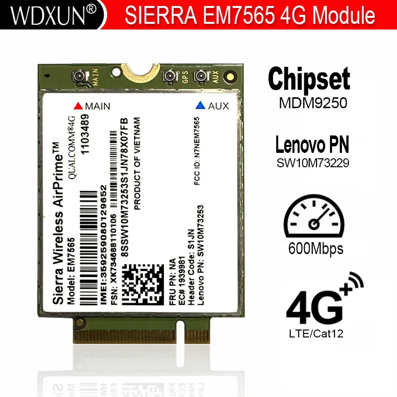 Sierra-módulo inalámbrico EM7565 lte-advanced Pro Cat-12, conectividad Global con 3G Fallback para Thinkpad Carbon X1 6th, portátil