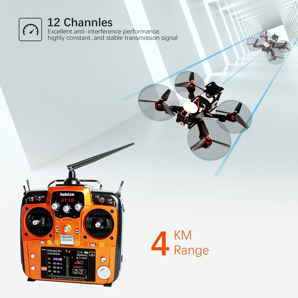 Radiolink AT10II 2,4GHz 12-Kanal RC-Sender und Empfänger R12DS AT10 II PRM-01 Spannungsrückmeldung für RC-Drohne Flugzeug Quadcopter – Detail 2
