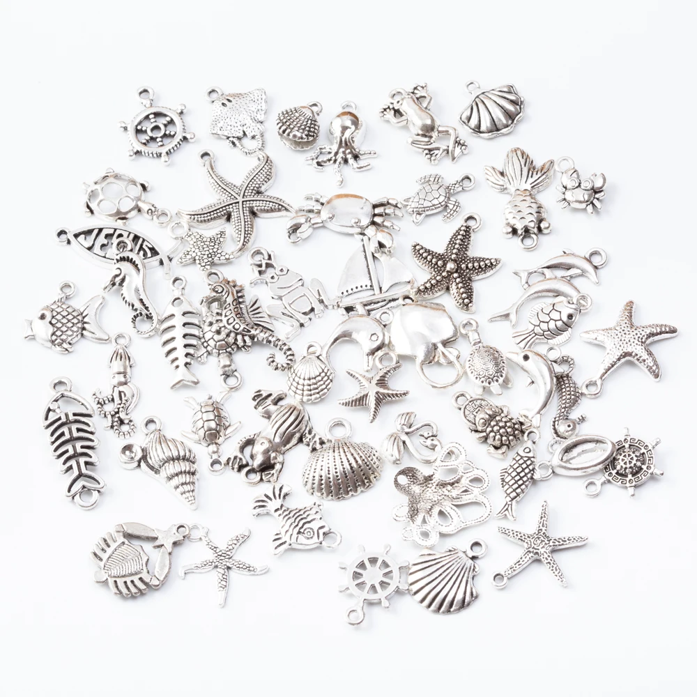 Marine animal 50pcs Tibetan Silver Mixed Styles  Charms Pendants DIY Jewelry for Necklace Bracelet Making Accessaries js2231