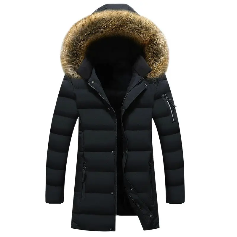 

Men's Parkas Plus Velvet Thick Warm Cotton Parkas Male Casual Coat Autumn and Winter Pop Mid-length Hooded Coat Large Size M-8XL