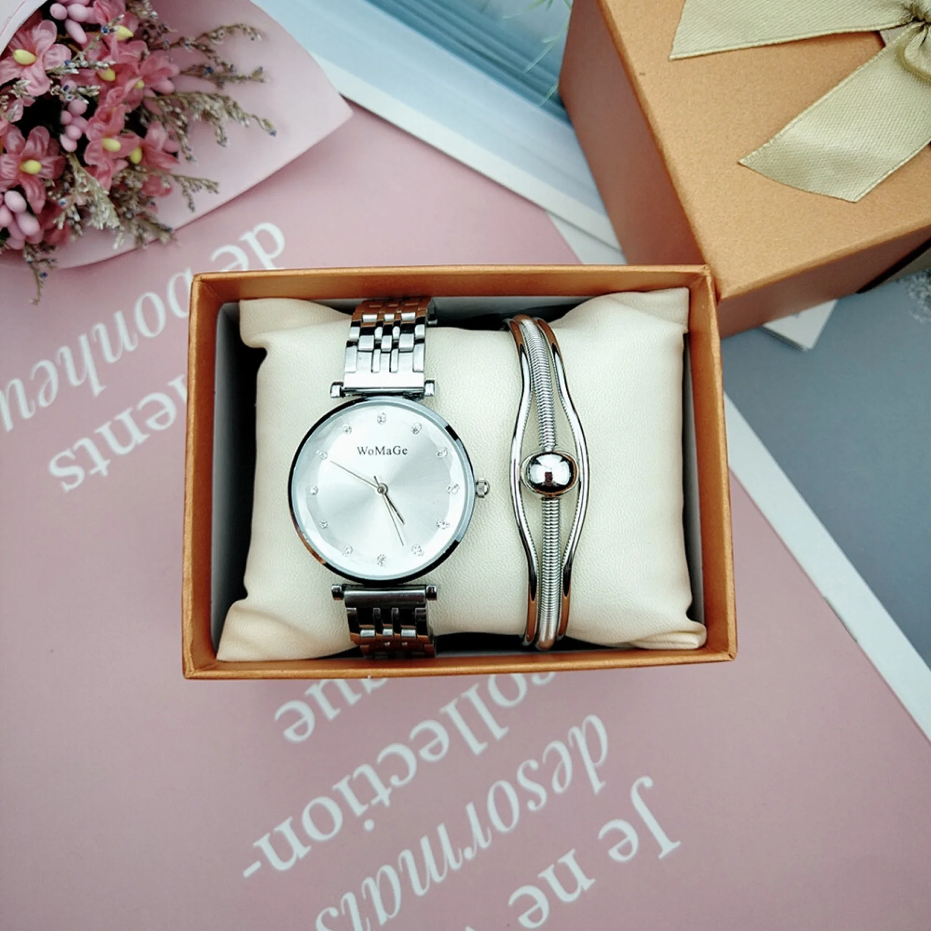 Ladies Watch Bracelet Gift Box Set Womens Luxury Brand Fashion Simple Quartz Wristwatches Cutting Glass Crystal Mirror relojio