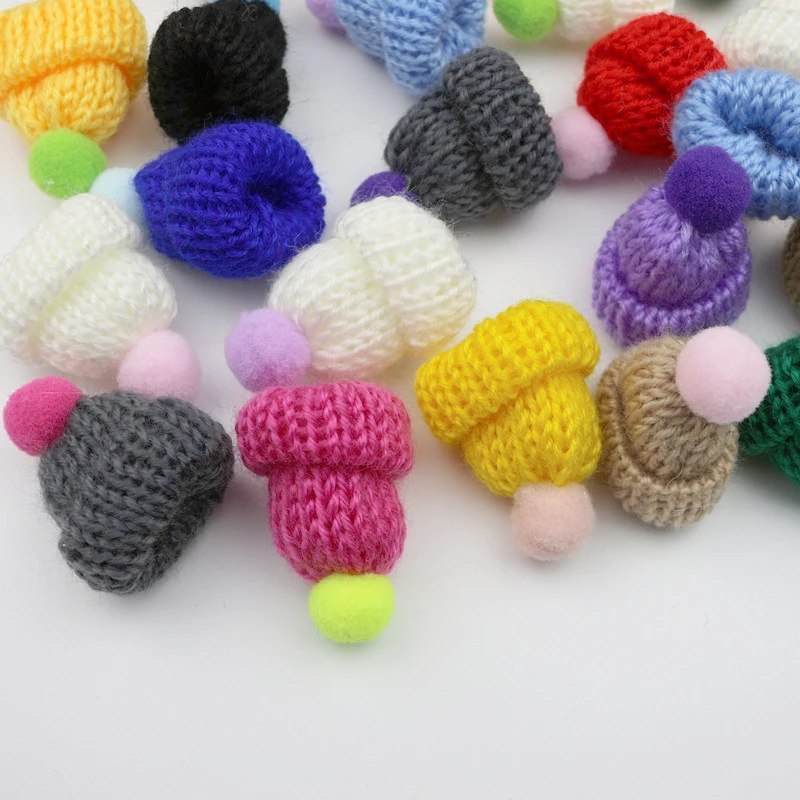 10-50Pcs Knitting Mini Pompon Hats DIY Craft Supplie Headwear Brooch Crochet Toys Decor Jewelry Accessory Small Caps Components