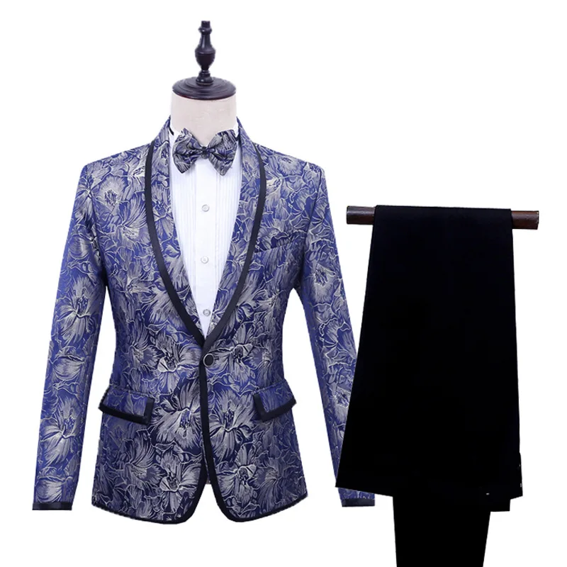 

Mens Floral Dress Suits Luxury Print Wedding 2 Piece (Jacket+Pants) Set Men Dinner Party Stage Singer Show Tuxedo Suit Men XXL