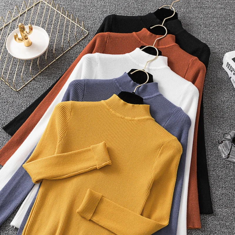 JMPRS Turtleneck Sweater Women Autumn Elastic Slim Pullover Knitted Jumper Long Sleeve Winter Korean Tight Basic Femme Tops