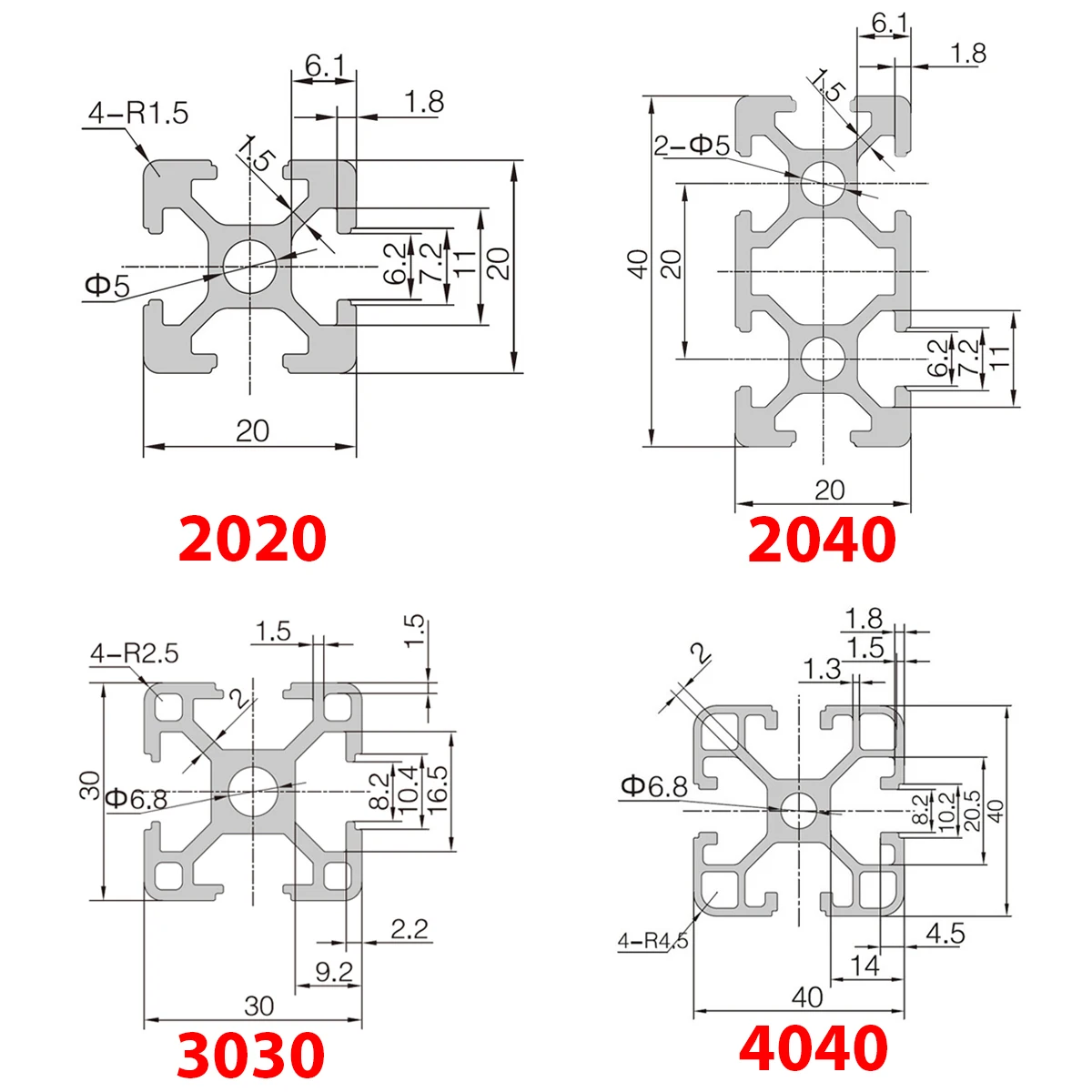 2PCS 2020 2040 3030 4040 T-Slot Aluminum Profile Extrusion Frame European Standard Linear Rail for CNC 3D Printer DIY Furniture