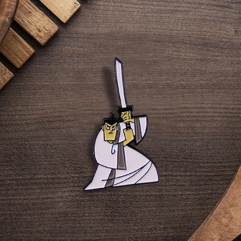 Samurai Jack Pin 90s Ninja White clothes warrior Cartoon brooch Heady Festival Hat and Lapel pins
