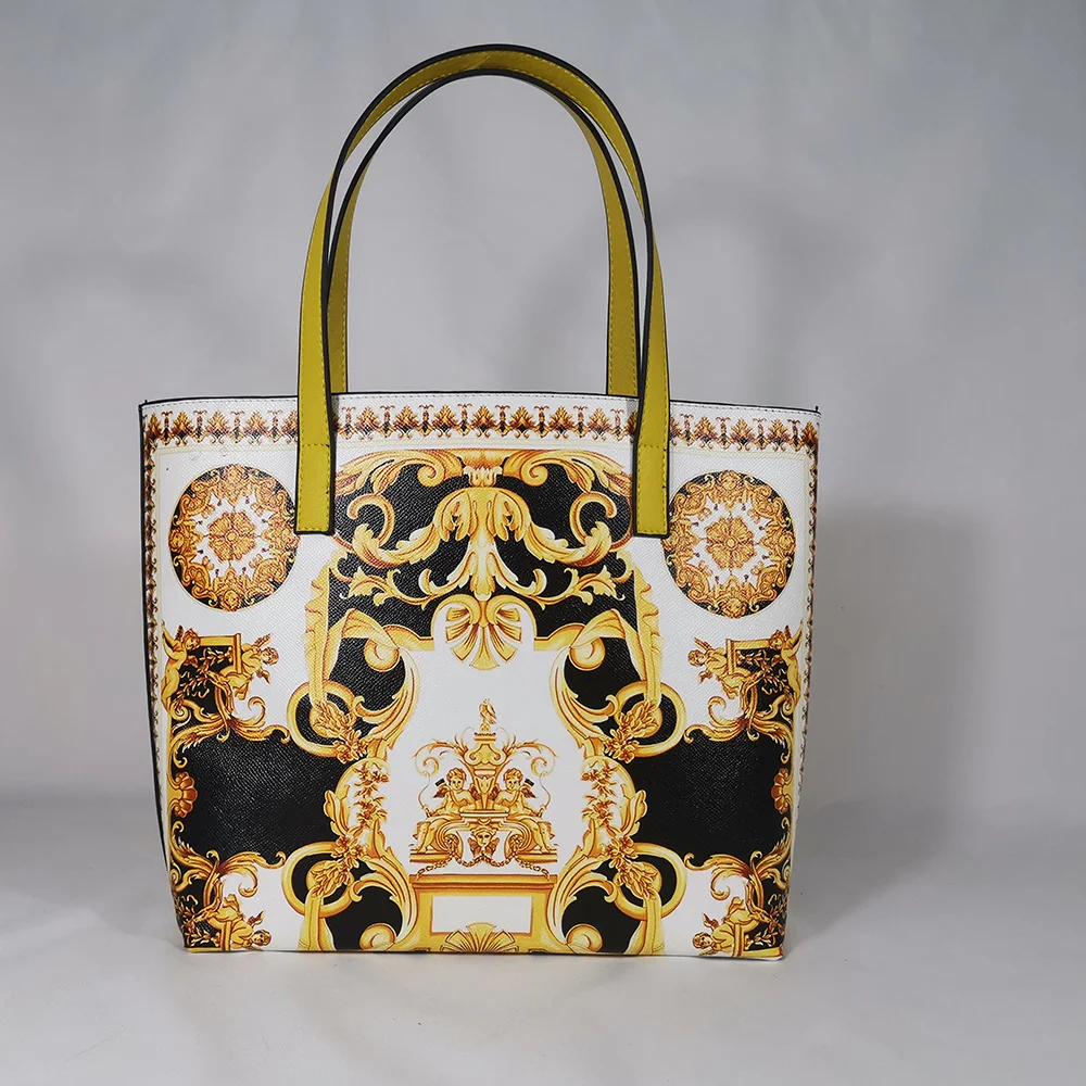 Bolso de hombro de viaje de león dorado de lujo italiano, cuero texturizado de lujo, bolso de compras de marca famosa, Tote blanco para mujer