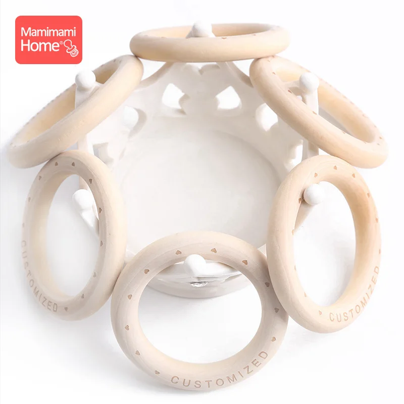 50pc Baby Teether Maple Wooden Ring 70*10mm Custome Baby Name DIY Baby Teething  Bracelets Necklace Children\'s Goods Nurse Gifts