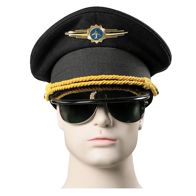 Woolen Big Brimmed Hat Aviation Captain Hats Airplane Eagle Star Badge Security Guard Army Cap Military Gorras Hombre