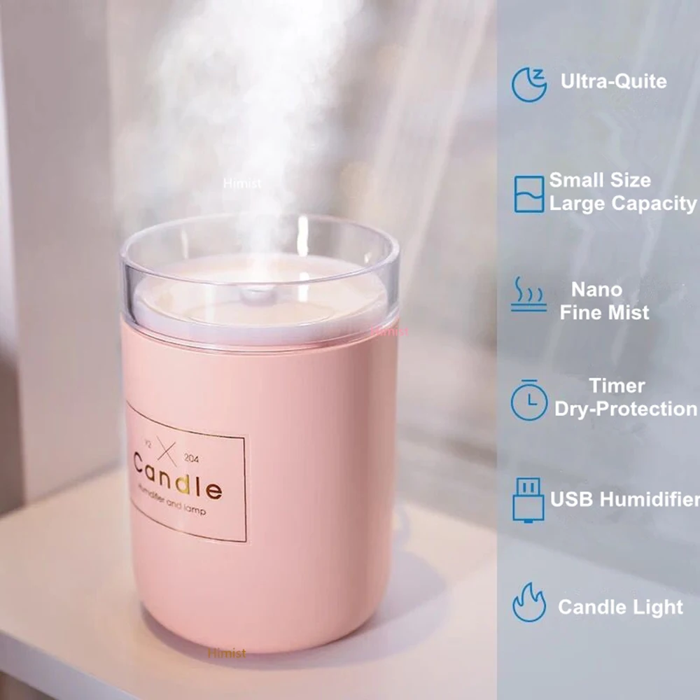 280ML Ultrasonic Air Humidifier Candle Light USB Essential Oil Diffuser Car Purifier Aroma Anion Mist Maker LED Humidifiers