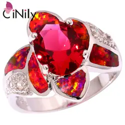 CiNily Created Red Fire Opal Tourmaline Cubic Zirconia Silver Plated Ring Wholesale for Women Jewelry Ring Size 7 8 9 OJ8907