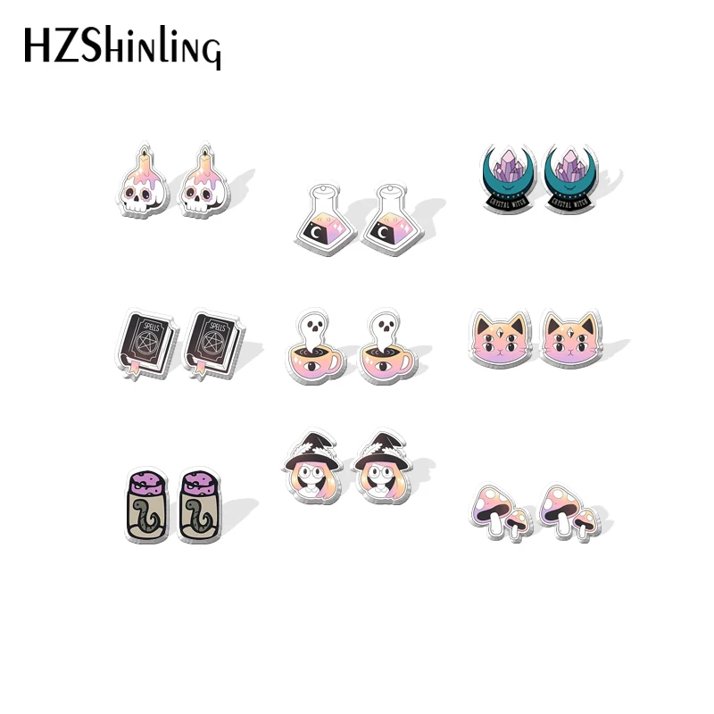 2021 New Witchy Things Stud Earring Halloween Crystal Acrylic Resin Earrings Epoxy Handmade Jewelry Gifts Girl