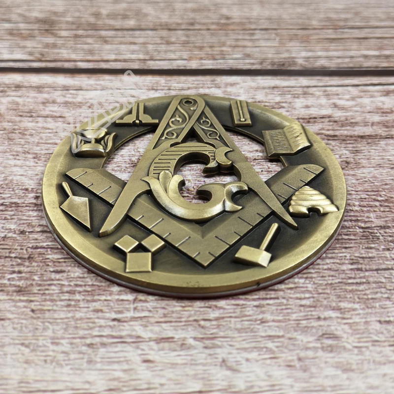 Masonic Auto Car Badge Emblems mason freemason BCM44 Compass And Square Tools hollow out 3D 3\'\' antique  technique personality