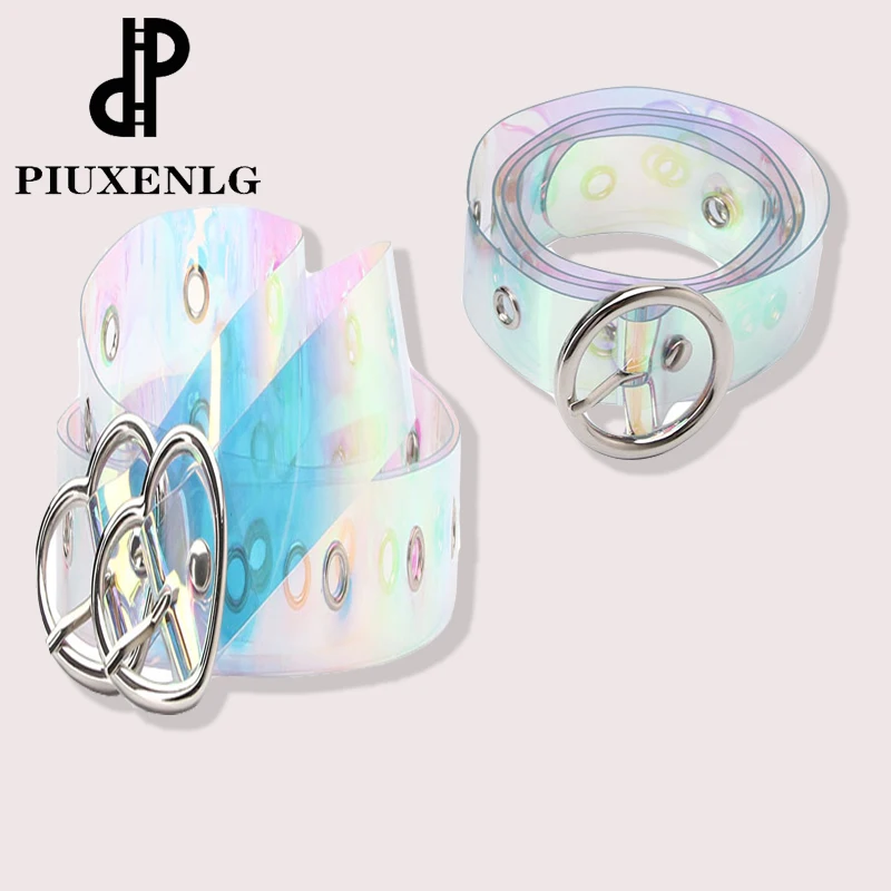 PIUXENLG Lady'S Belt Ranbow  Transparent Holographic Clear Pin Buckle  Belt Best  Wild Jeans Girls Dress Decoration Belt Waist