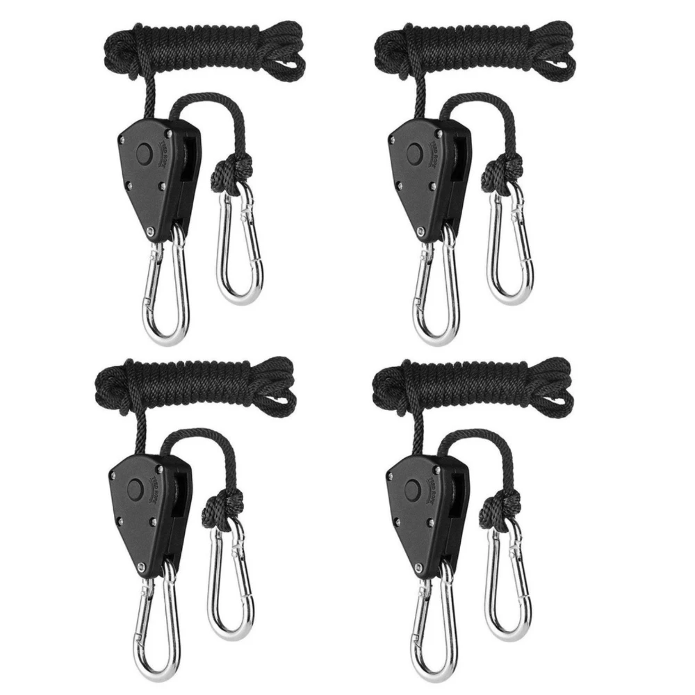 SUPERBUD 4pcs 1/8 Inch Heavy Duty Adjustable Grow Light Ratchet Rope Hanger Yoyo for Grow Light Fixtures Zinc Alloy Hook