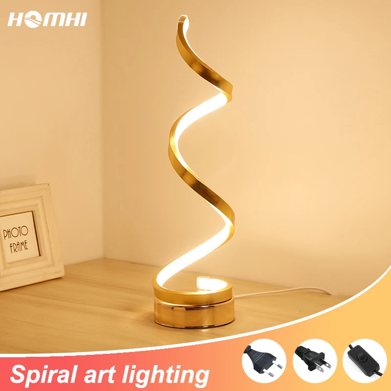 Homhi Table Lamp Living Room Led Art Bedside Modern Gold Spiral Para Quarto Bedroom HTL-005