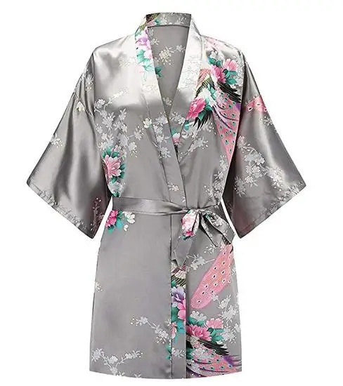 CEARPION Sexy Bathrobe Gown Print Flower Peacock Sleepwear Women Nightwear Satin Kimono Home Clothes Negligee Plus Size S-3XL