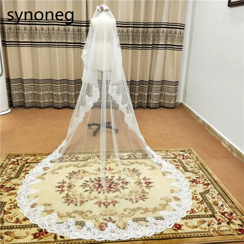 3 M White Cathedral Wedding Veils Long Lace Edge Bridal Veil with Comb Ivory Wedding Accessories Wedding Veil