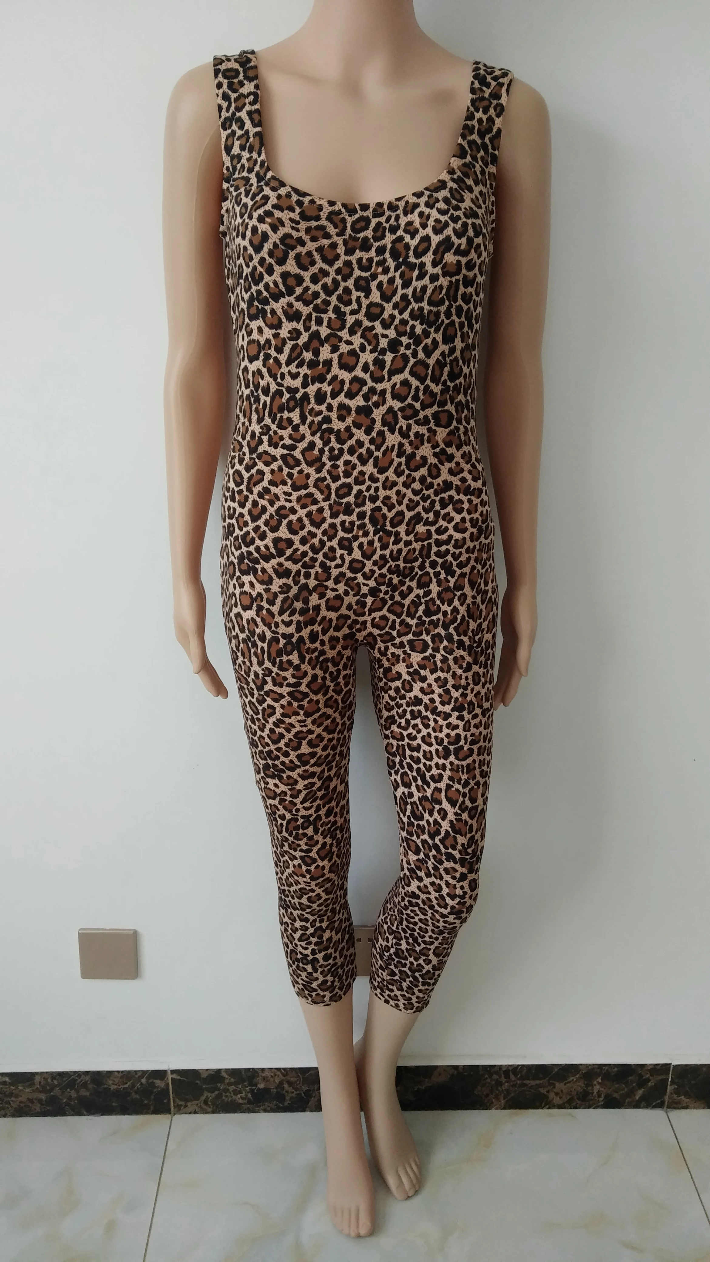 Brand leopard Jumpsuit Wear Sleeveless Short Unitard Costume Spandex Dancewear Bodysuit