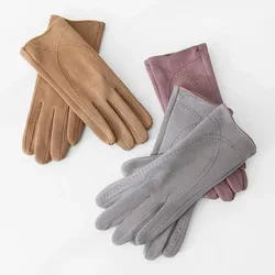 Fashion Style Plus Velvet Thicken Women Winter Keep Warm Touch Screen Suede Gloves Drive Cycling Personality Mittens