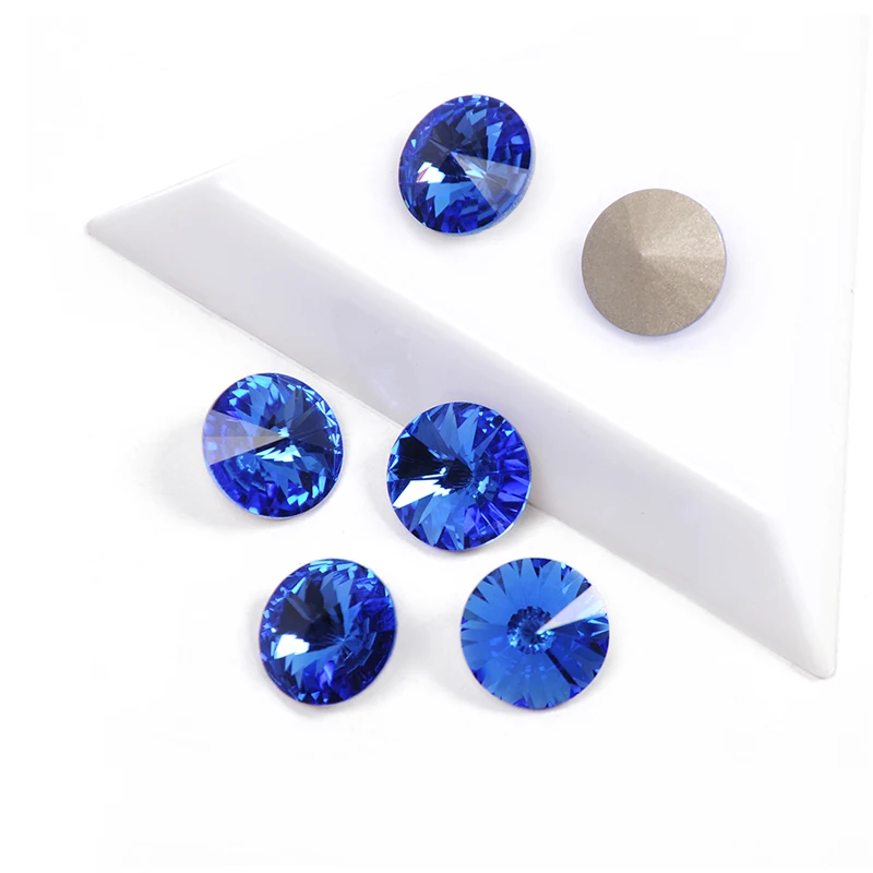 YANRUO 1122 All Sizes Sapphire Rivoli Sewn Stones DIY Strass Glass Crystal Point Back Blue Rhinestones For Crafts