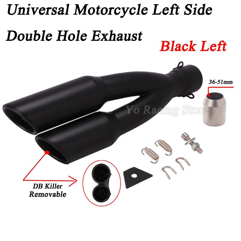 Right and Left Motorcycle Double Hole Exhaust Pipe Moto Motorbike 2 Holes Muffler Escape For Benelli 502C For Ninja 250 R1 R3 R6