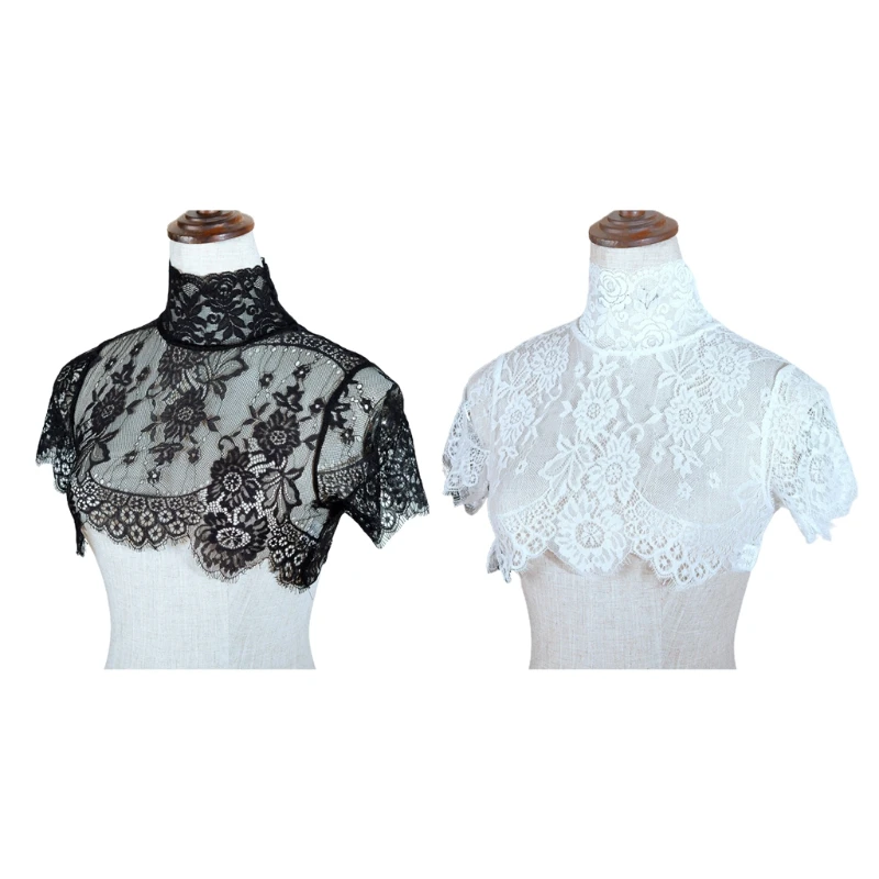 

Women Detachable Fake Collar Half Shirt Blouse Sweet Crochet Sheer Eyelash Floral Lace Wedding Dress Dickey Neck Cover S17 21