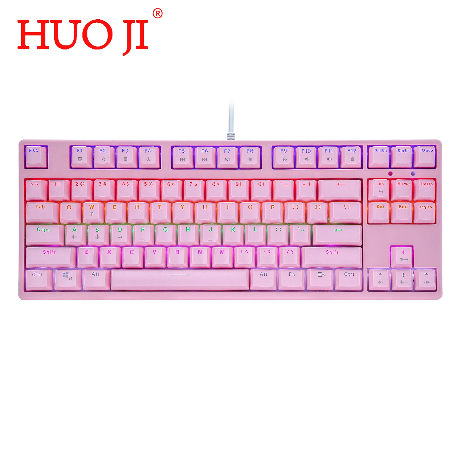 

HUO JI BT-815 USB Wired Mechanical Gaming Keyboard Rainbow Led Backlit Red Switch 87 Keys Anti-Ghosting for Computer PC Gamer