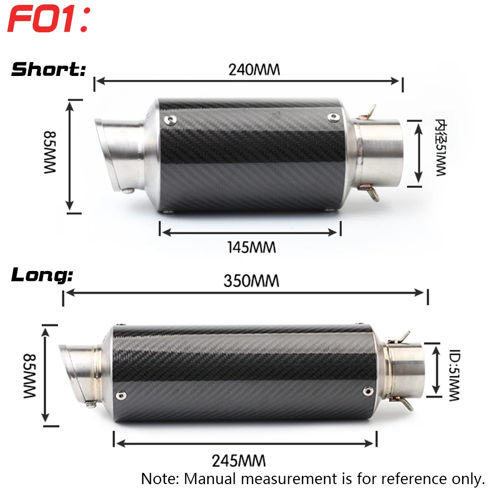 E-Mark Universal Motorcycle Real Carbon Fiber Slip On Exhaust Pipe Muffler Escape for Most Motorcycle Color Laser Logo