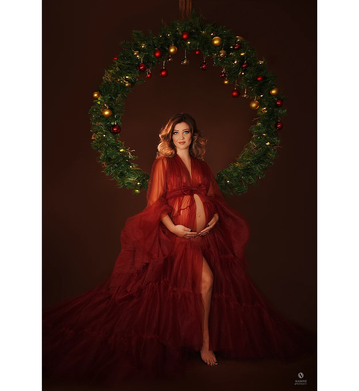 Dark Red Sheer Bridal Photo Shoot Pregnancy Prom Dresses 2021 Long Sleeve Kimono Robe Maternity Dress Evening Gowns Sleepwear