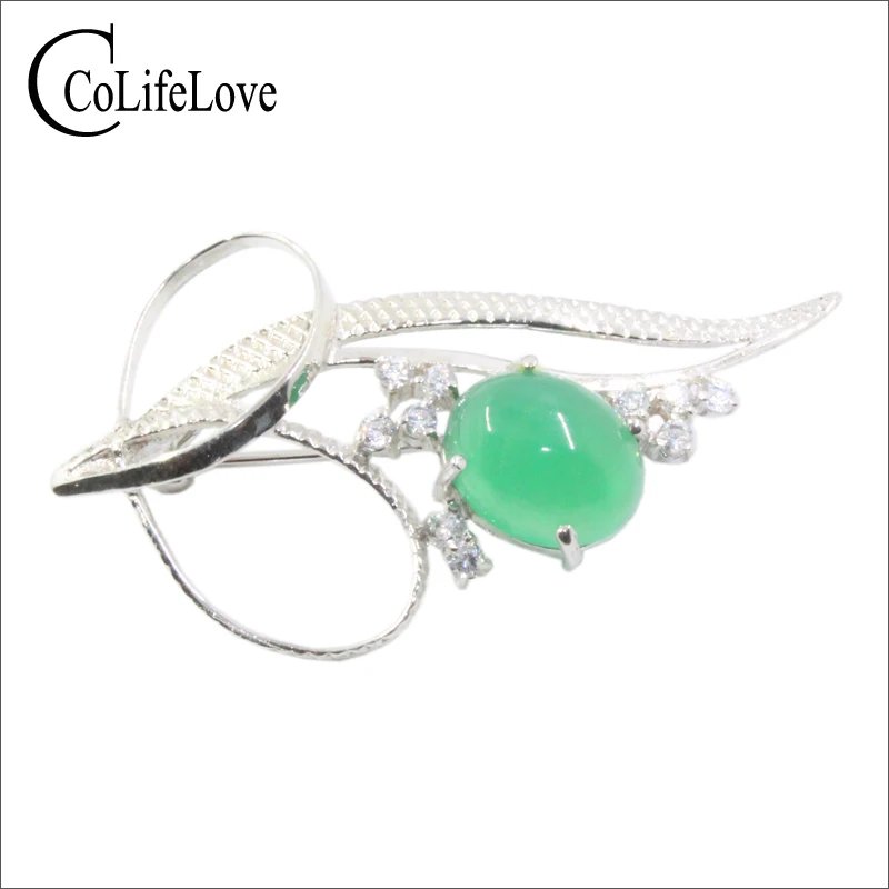 

CoLife Jewelry 925 Silver Gemstone Brooch for Evening Party 9*11mm Natural Chalcedony Brooch Classic Sterling Silver Brooch