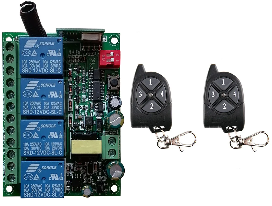 AC110V 220V 230V 4CH 4 Channe 433MHz Bộ Công Tắc Điều Khiển Từ Xa Không Dây Tiếp Thu Điều Khiển Cho Nhà Để Xe \ Cửa \ LED \ Bóng Đèn