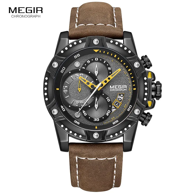 MEGIR Casual Della Vigilanza Degli Uomini di Top Brand di Lusso Cronografo Al Quarzo Orologio Da Polso Cinturino In Pelle di Sport Dell\'esercito