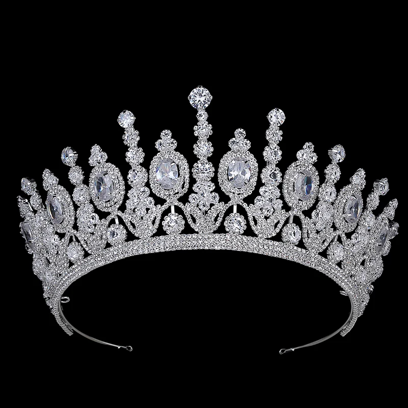 Hadiyana New Bridal Classical Couronne De Mariage Crowns Luxury Elliptical Zircon Wedding Party Big Crown For Women BC4053