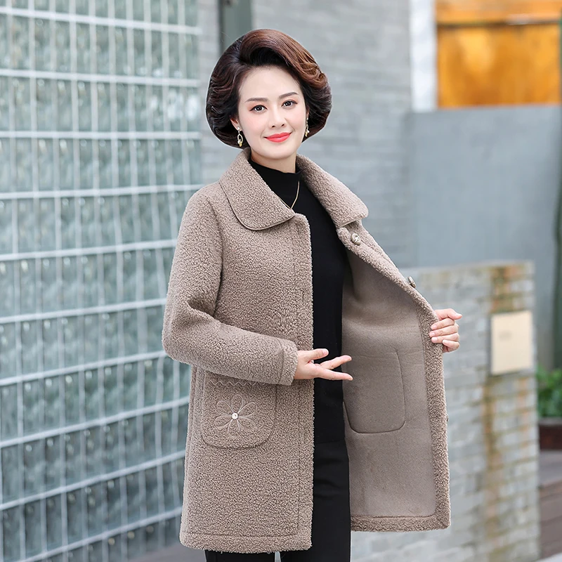 

Granular Velvet Fur One Coat Women 2024Winter Ladies Add Velvet Thick Warm Outerwear Single-Breasted Mother Lamb Wool Jacket 5XL