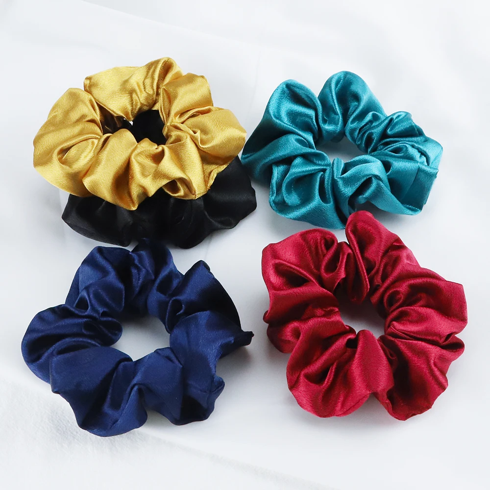 5PCS/Lot Fashion Silk Satin Scrunchies Headband Large Elastic Rubber Hair Band Women Gilrs Ponytail Holder Hair Ties Accessories