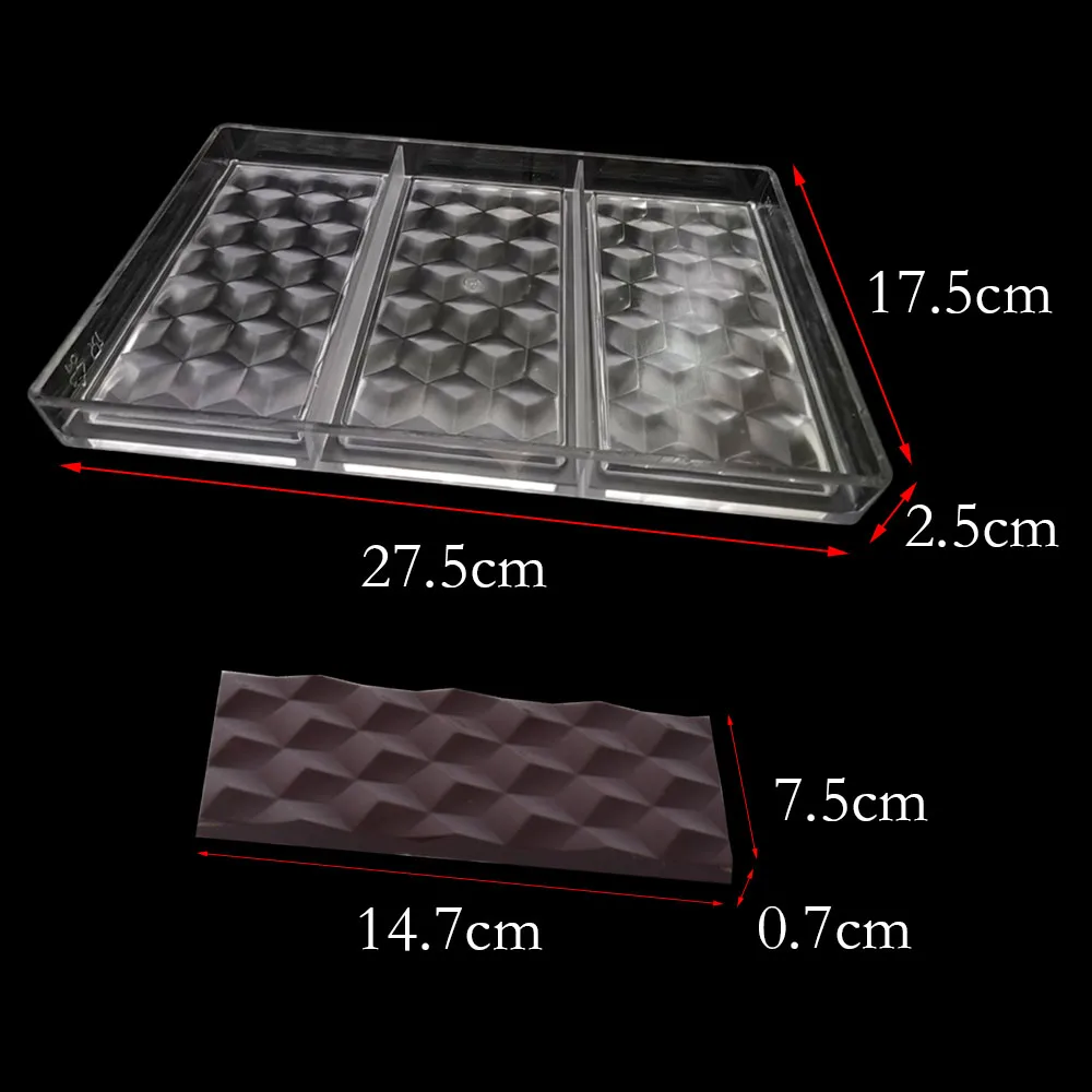 3D Polycarbonate Chocolate Bar Mold For Baking Candy BonBon Pastry Cake Decoration Confectionery Tool Sweets Chocolate Mould