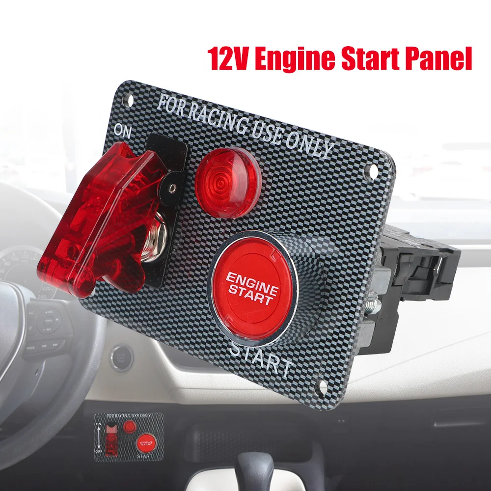 12V Racing Car Starter Start Stop Button Ignition Light Toggle Switch Panel Carbon Fiber Automotive Accessories For Boat ATV UTV