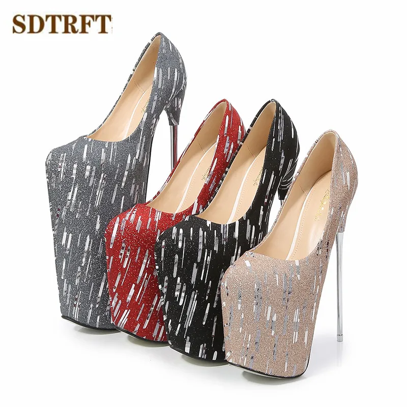 SDTRFT Catwalk Shows Pumps Gold Red shoes Woman 20cm 22cm 30cm Metal Thin Heels Bridal zapatos mujer Party Dance Girl\'s Stiletto