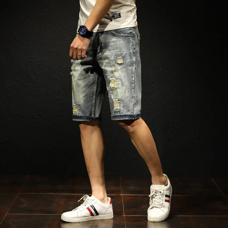 Newest Hot Fashion Hole Denim Jean Men's Distressed Rip Colored Casual Jeans Short Pant Male Denim Ripped Shorts Summer Clothes