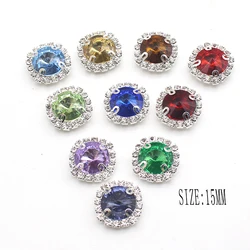 New 10Pcs/Lot 15MM Round Metal Rhinestone Buttons DIY For Hand-Made Sewing And Exquisite Clothing Decoration Jewelry Accessories